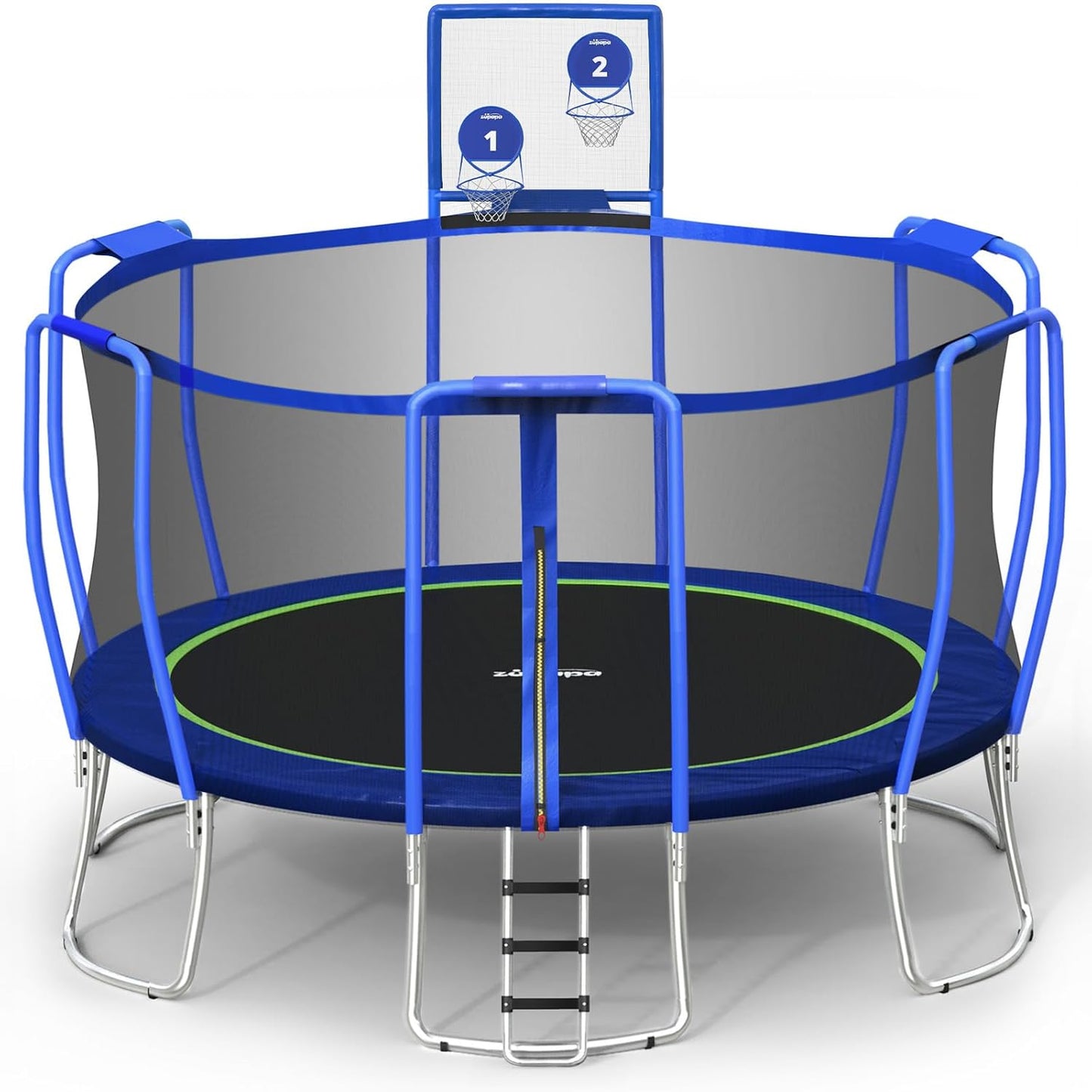 No-Gap Design 16 15 14 12 10FT Trampoline with Safety Enclosure Net and Non-Slip Ladder 10-Year Quality Assurance Perfect for Kids Family Outdoor Backyard Fun