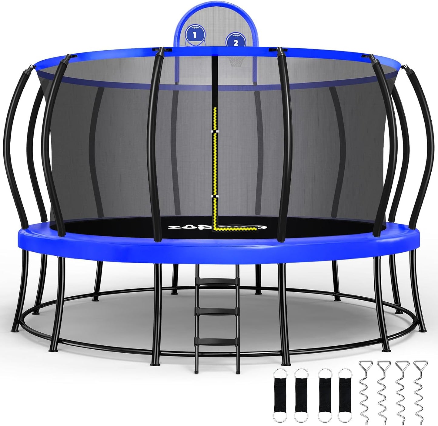No-Gap Design 16 15 14 12 10FT Trampoline with Safety Enclosure Net and Non-Slip Ladder 10-Year Quality Assurance Perfect for Kids Family Outdoor Backyard Fun